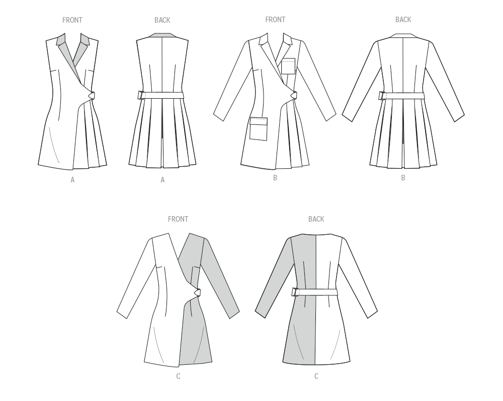 McCall's M8528 sewing pattern envelope showing blazer wrap dresses