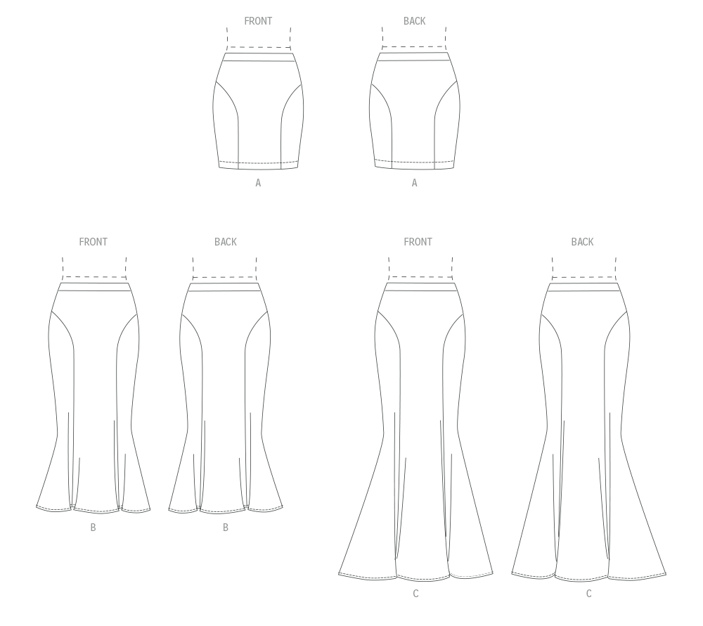 McCall's M8558 pattern envelope showing close fitting pull-on skirts