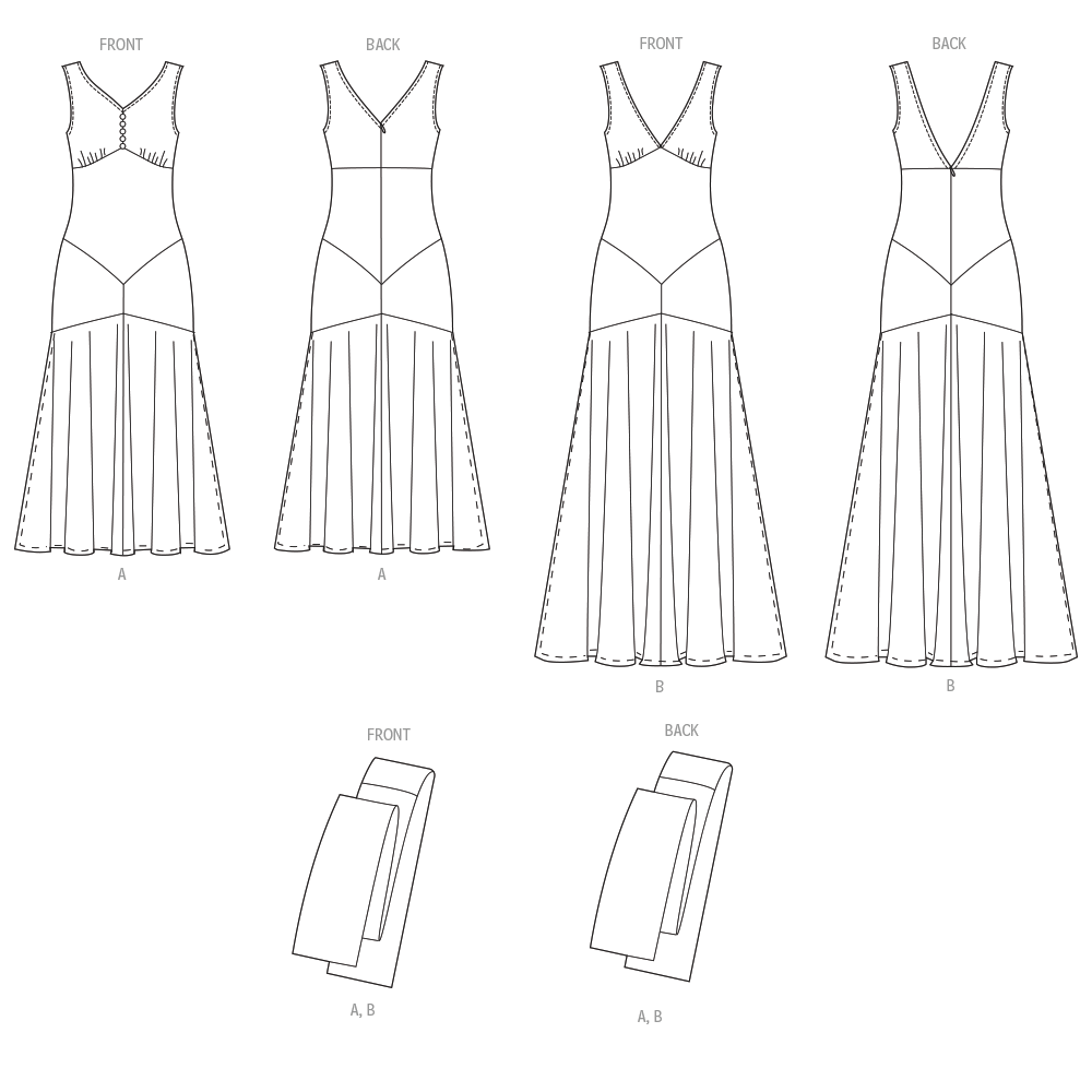 McCall's M8654 sewing pattern envelope showing bias-cut sleeveless dress designs