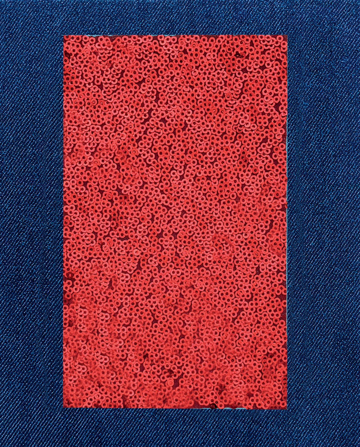 Blue & Red denim iron-on patch with sequins detail