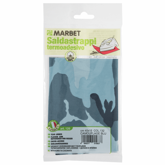Marbet Blue Camouflage Iron-on Mending Fabric - 40 x 15cm