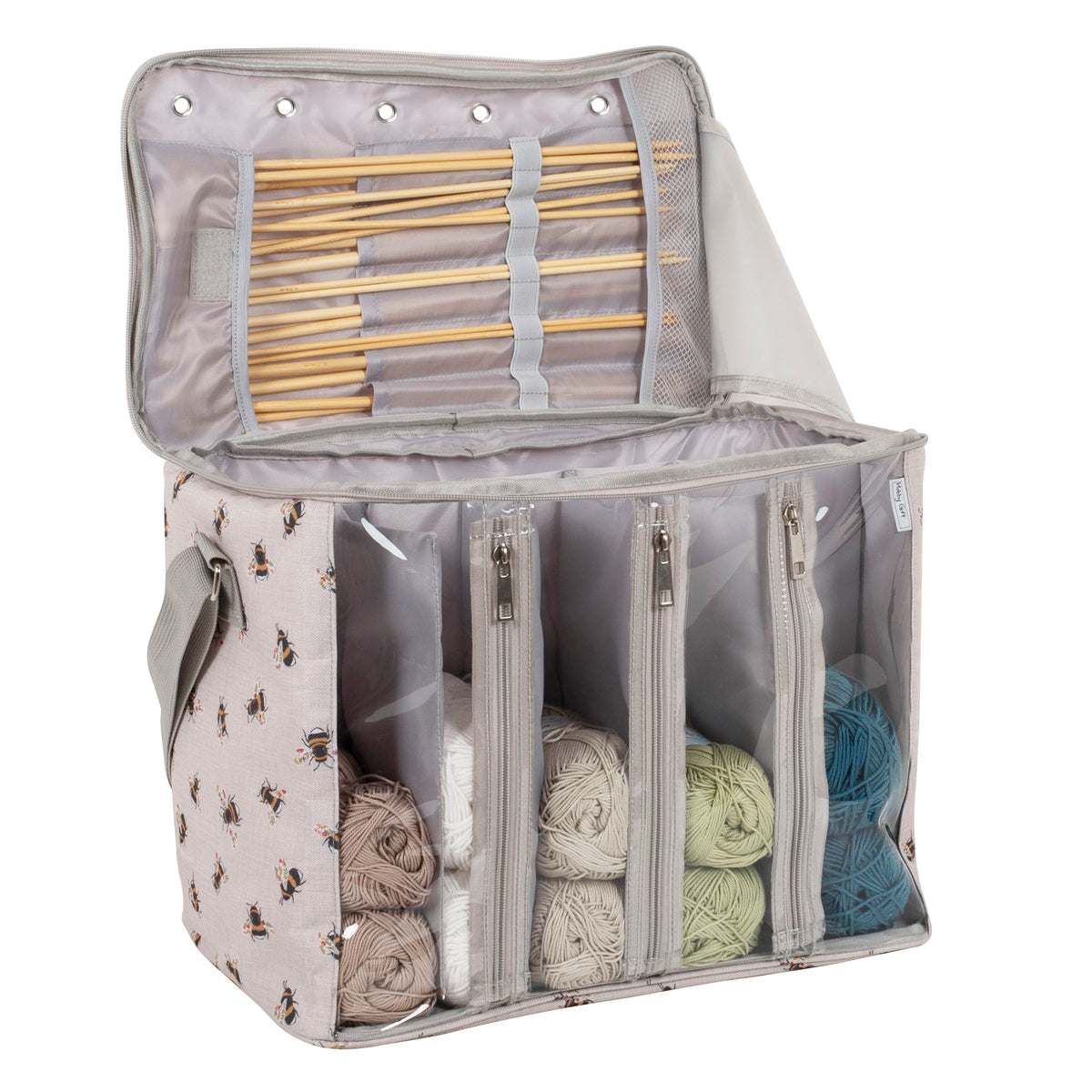 Bee print knitting bag with clear front