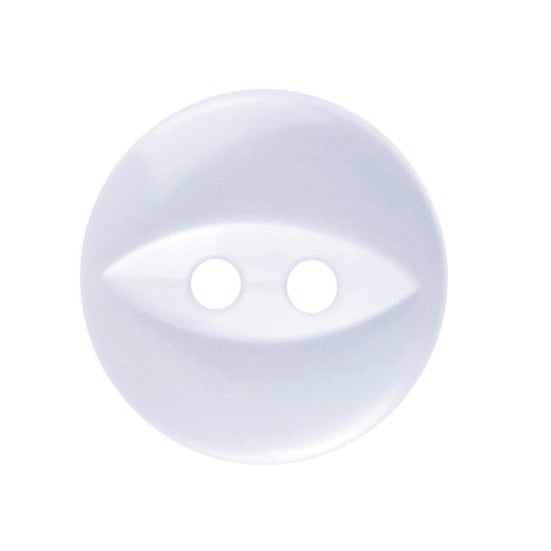 Pale blue 19mm fisheye button on a white background