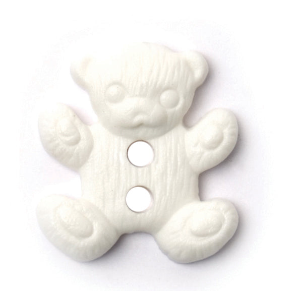 White 17mm teddy bear button on a white background