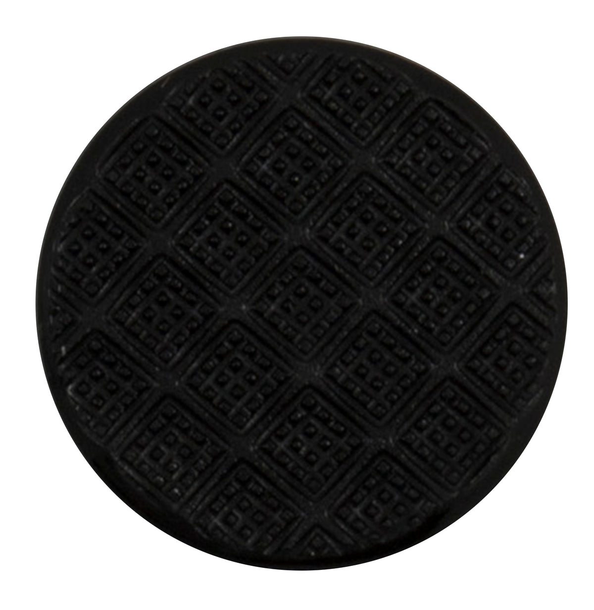 Black round button with embossed diamond pattern