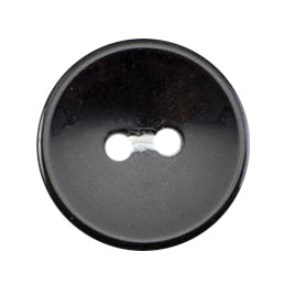 Glossy black round 2-hole button with a rim