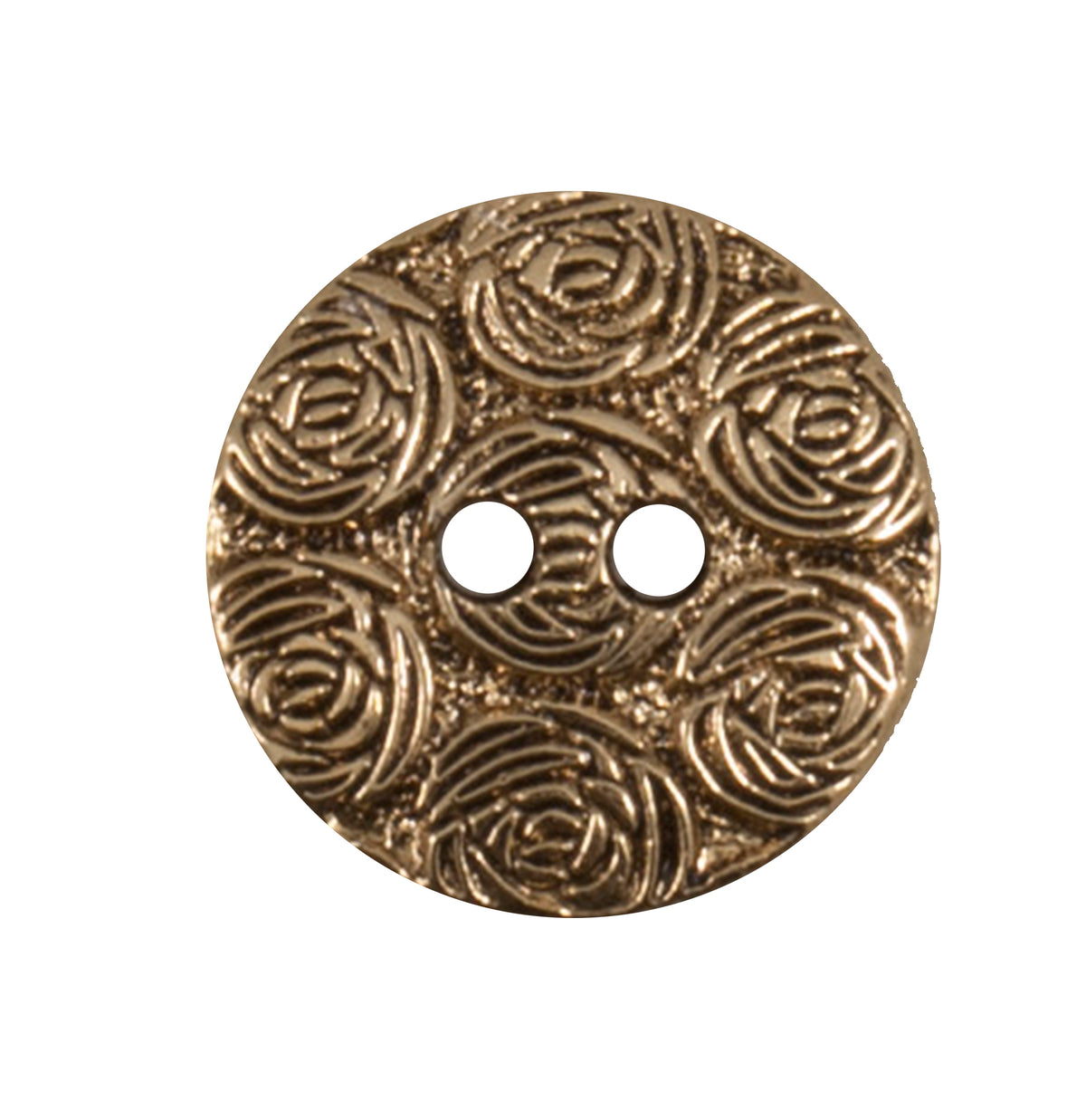 Antique gold-effect 2-hole button with embossed rose pattern