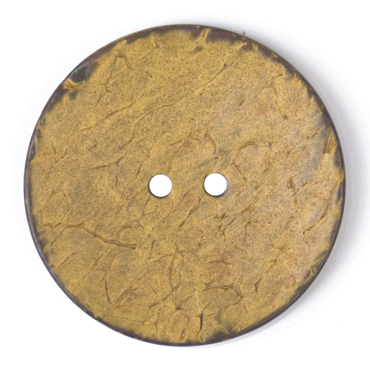 Large golden brown textured round button with two holes