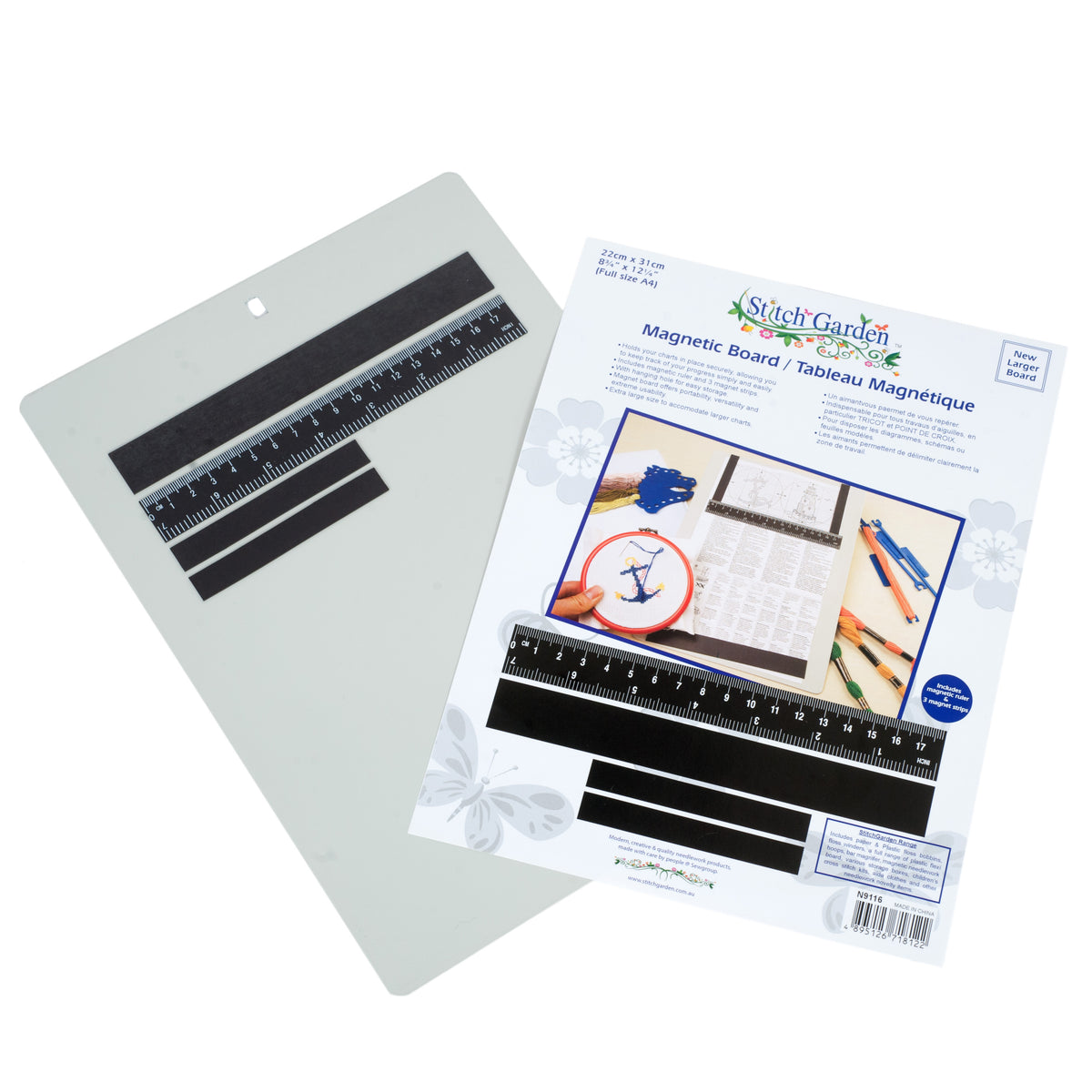 Stitch Garden magnetic chart board with ruler and magnetic strips