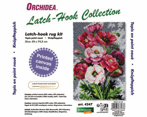 Orchidea latch hook rug with pink flower spray design