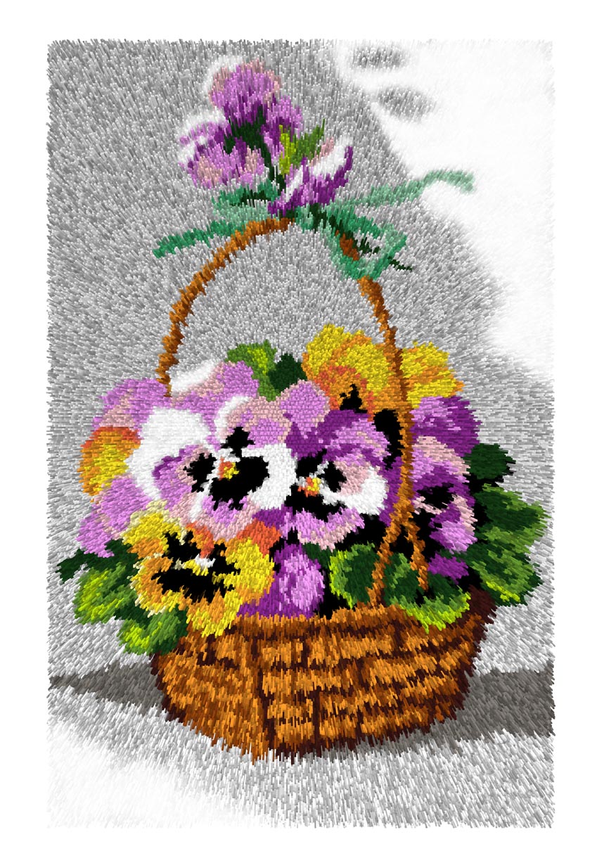 Orchidea latch hook rug with basket of pansies design