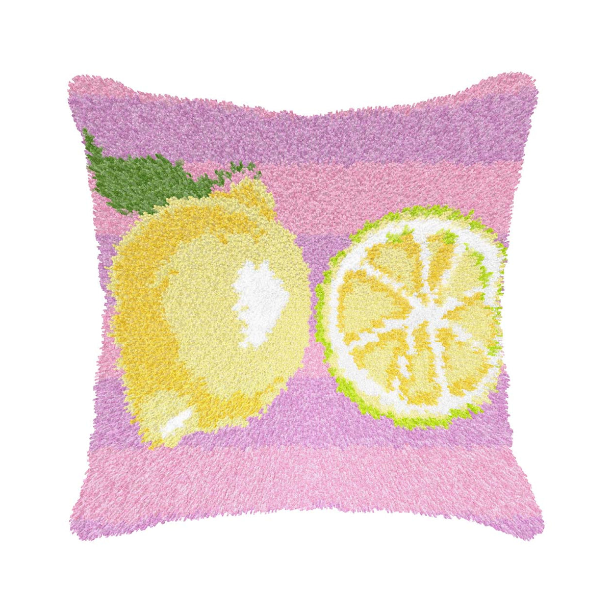 Orchidea latch hook cushion with lemons design