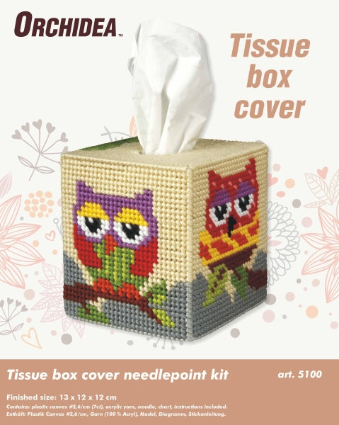 Orchidea owl needlepoint tissue box cover