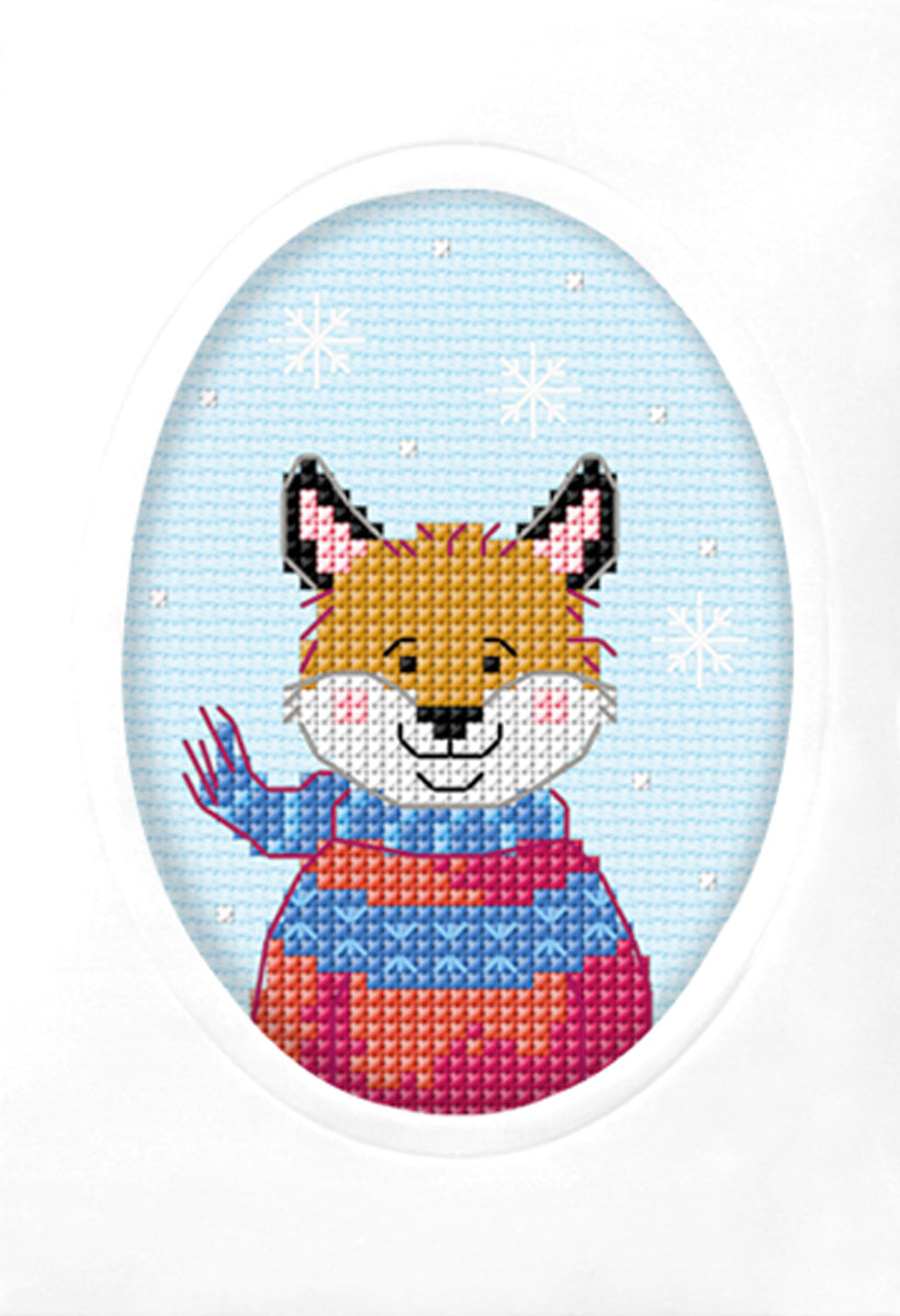 Orchidea cross stitch greetings card kit with a stitched fox design