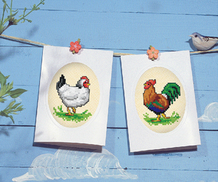Orchidea cross stitch greetings card kit with a Cockerel design