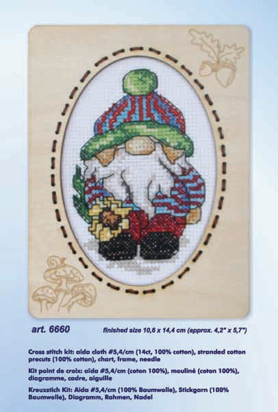 Orchidea Gonk 3 cross stitch kit in a plywood frame