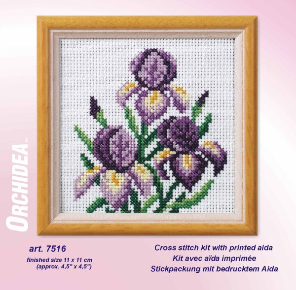 Orchidea iris floral cross stitch kit design