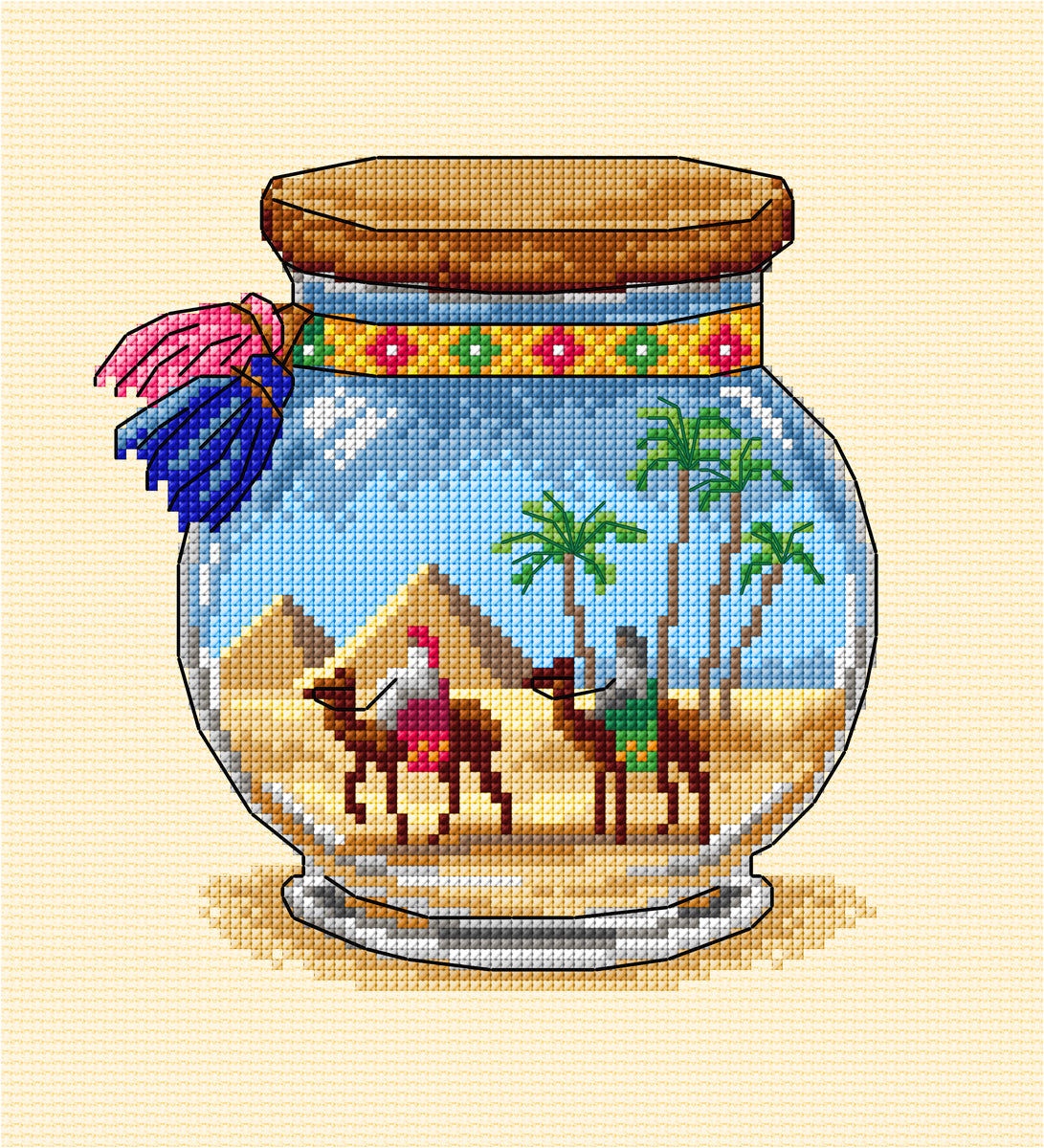 Cross stitch picture of a pyramids holiday scene