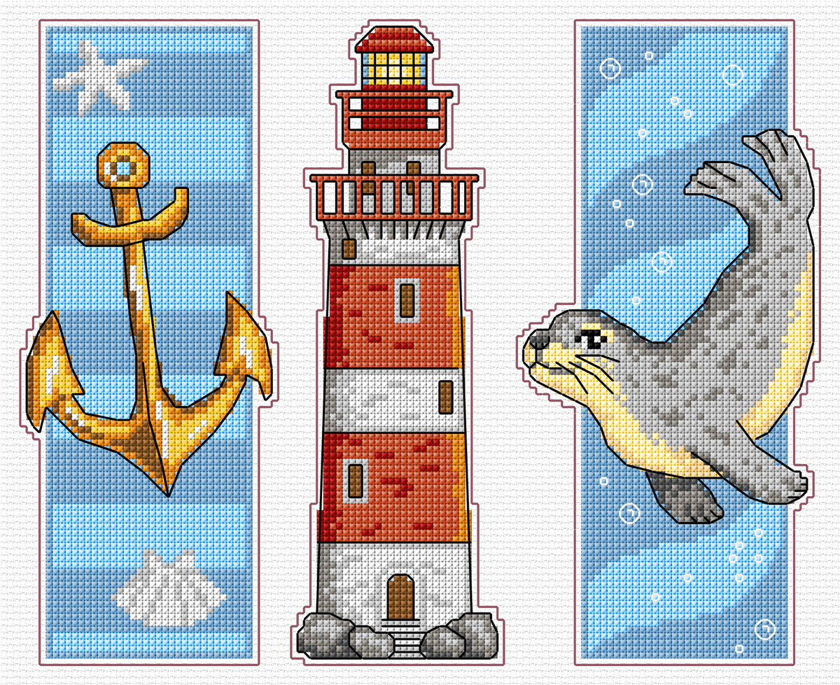 Set of 3 stitched sea motifs plastic canvas bookmarks