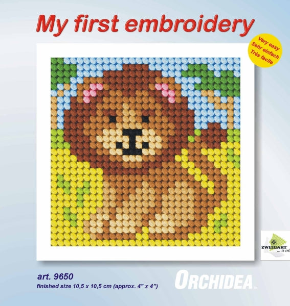 Orchidea My First Embroidery needlepoint kit with printed Lion design