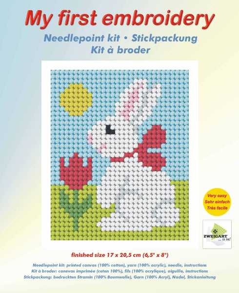 Orchidea My First Embroidery needlepoint kit with printed Easter Bunny design