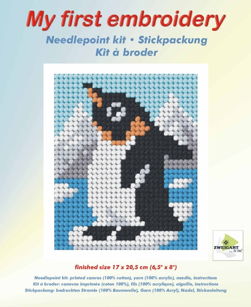 Orchidea My First Embroidery needlepoint kit with printed Baby Penguin design