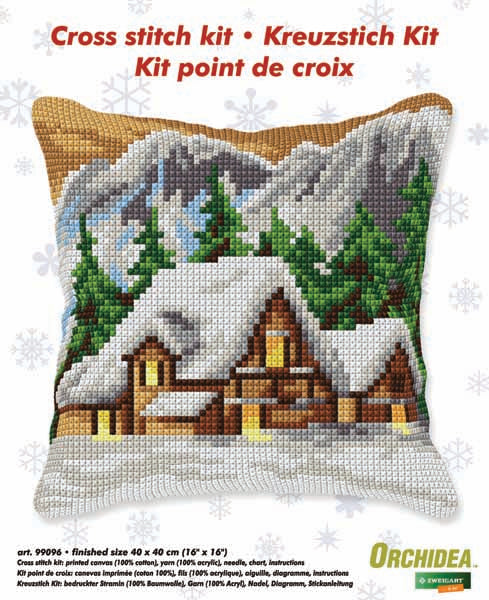 Stitched snow scene cushion front