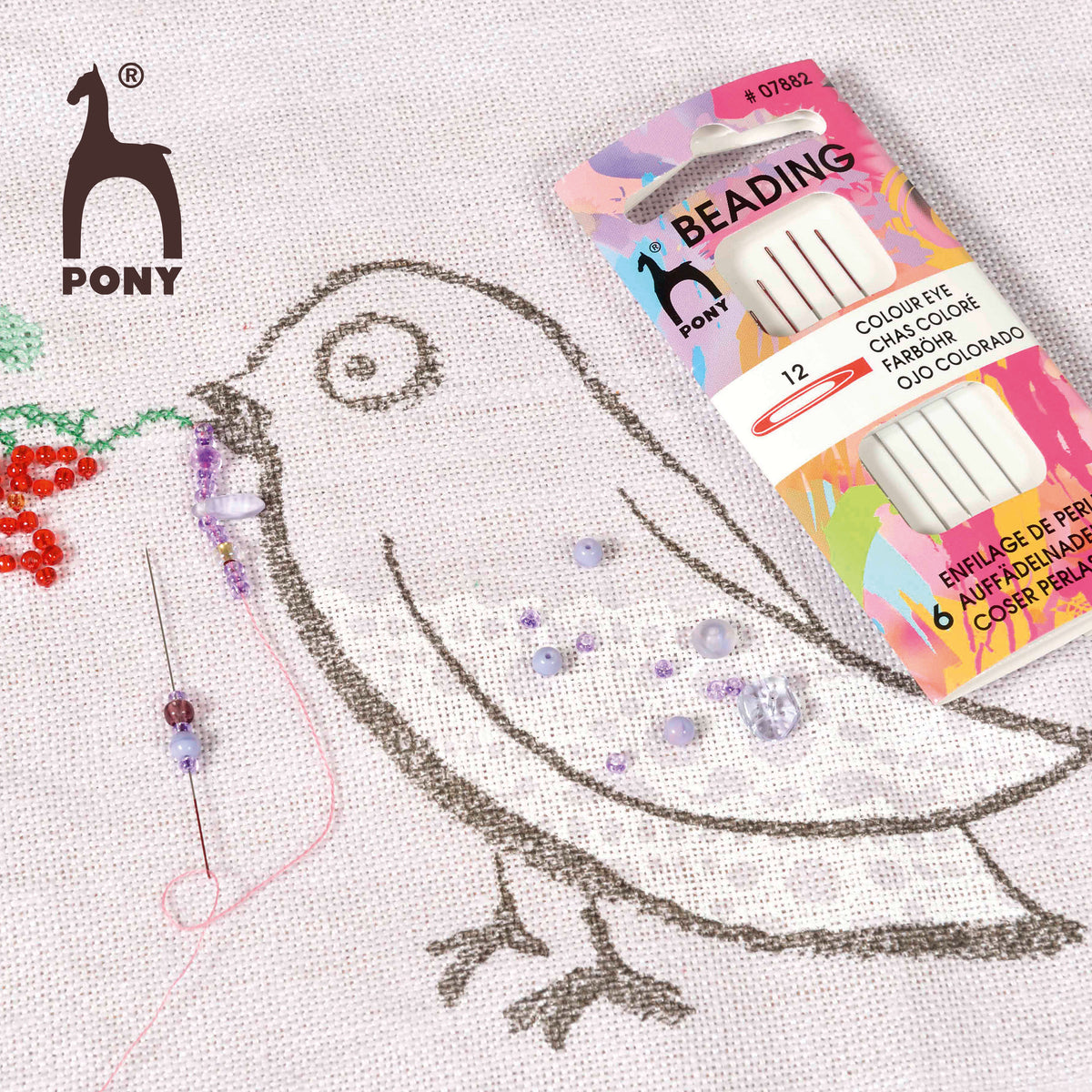 Packet of Pony colour-coded eye beading needles