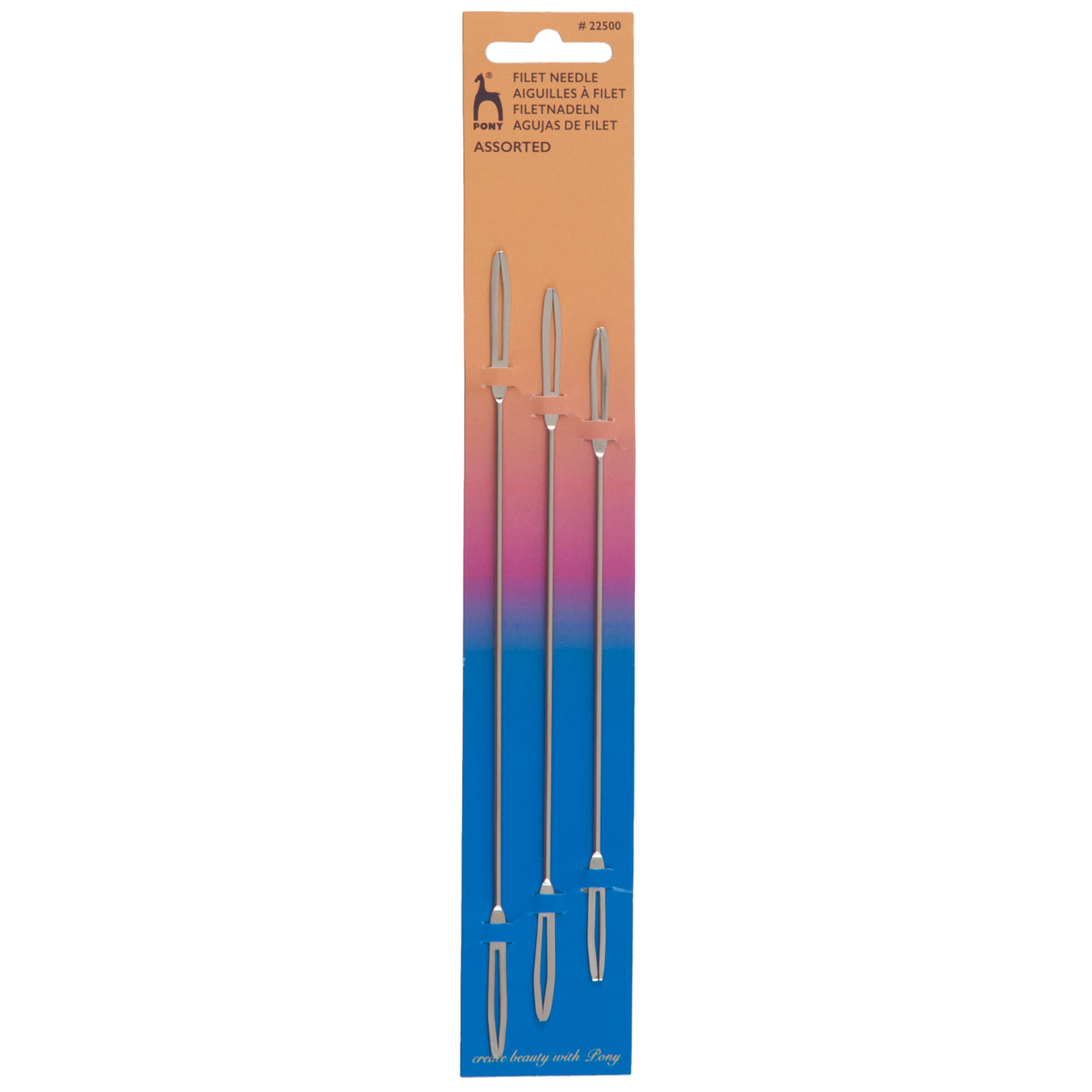 Three Pony filet needles of different lengths