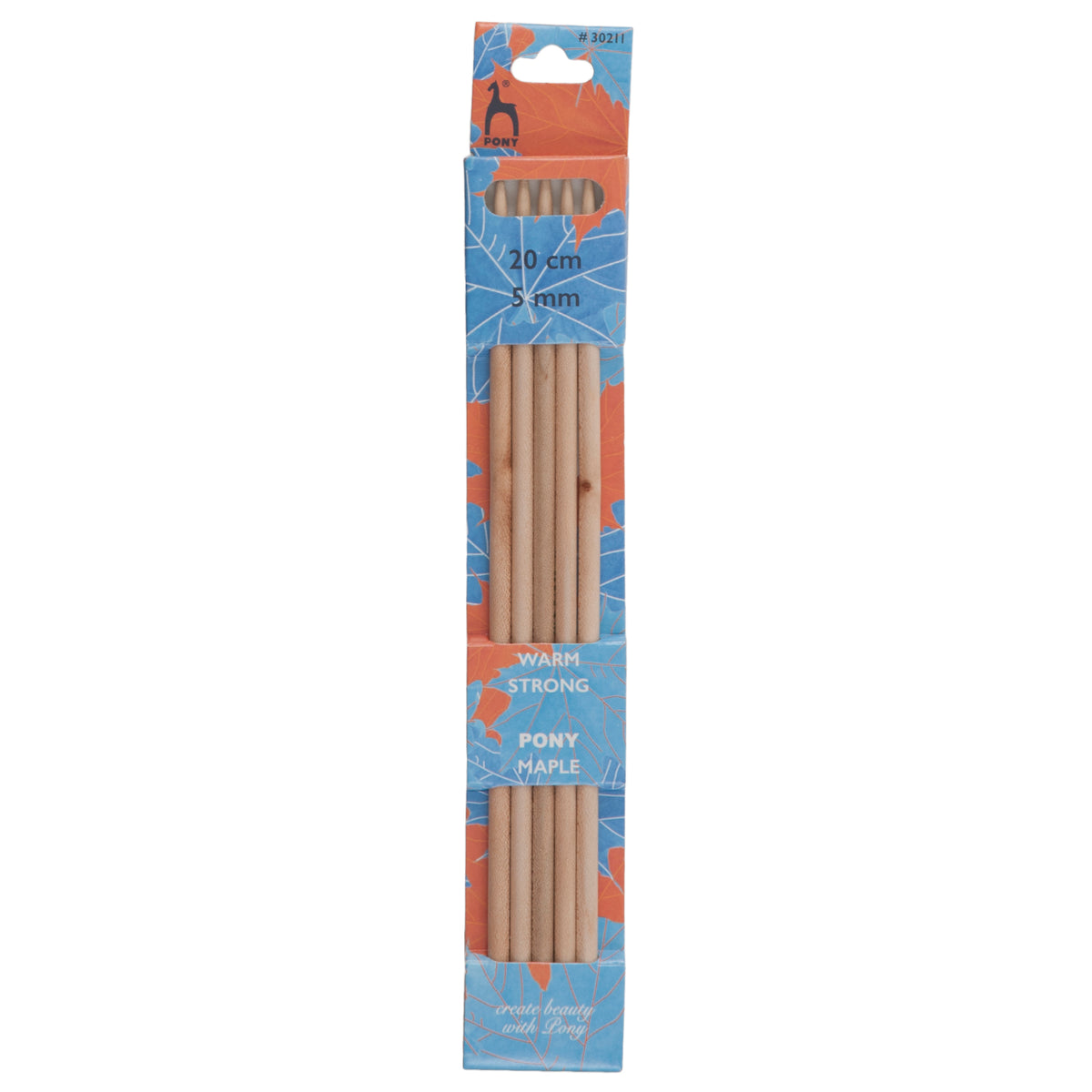 Set of 5 Pony maple wood double pointed knitting needles, 5mm