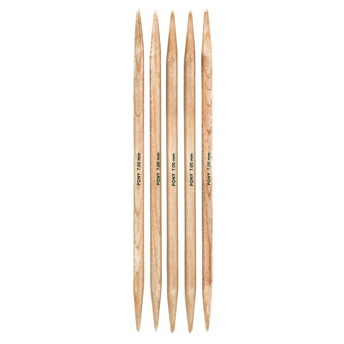Set of 5 Pony maple wood double pointed knitting needles, 7mm