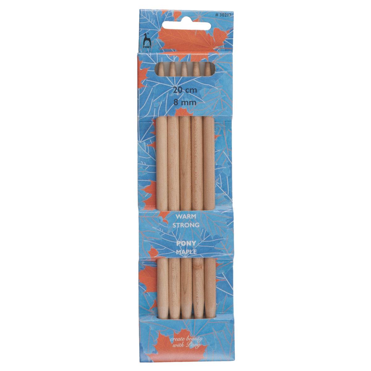 Set of 5 Pony maple wood double pointed knitting needles, 8mm