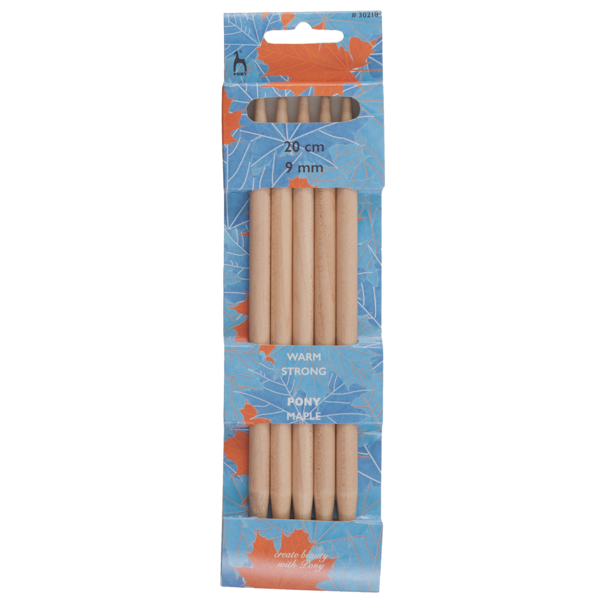 Set of 5 Pony maple wood double pointed knitting needles, 9mm