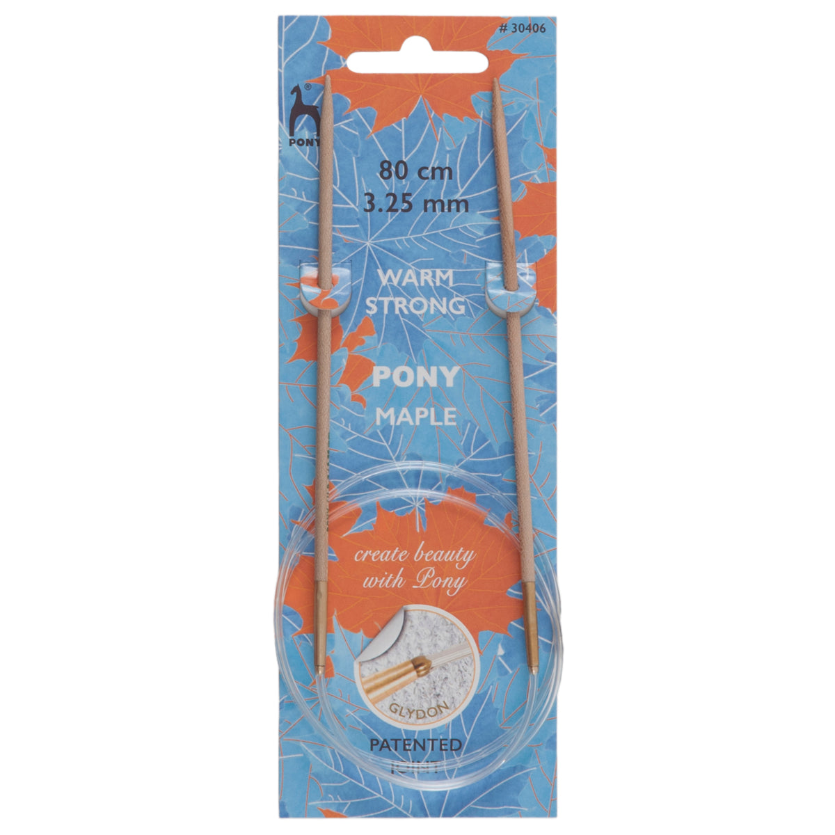 Pony maple wood fixed circular knitting needle with clear cable, 3.25mm