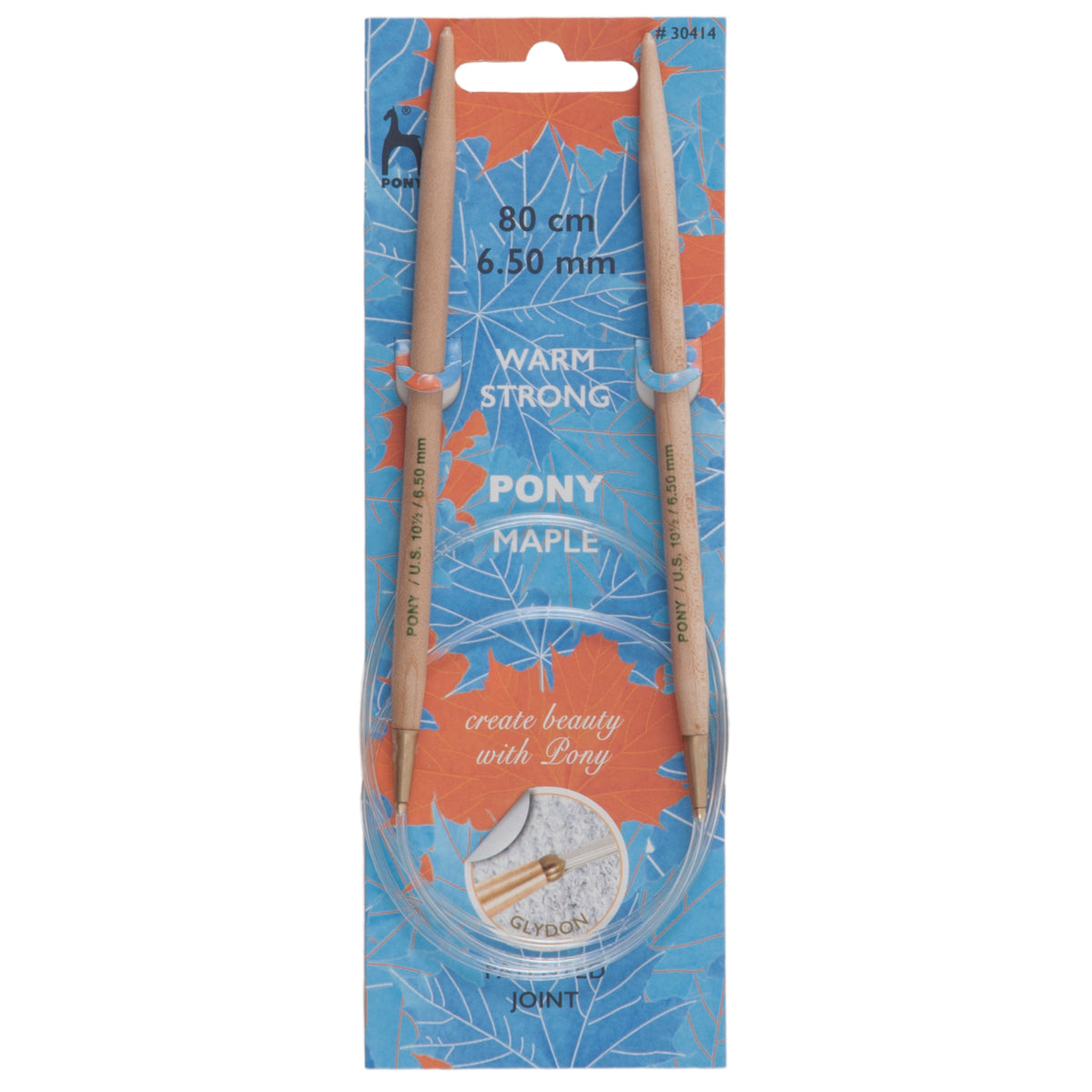 Pony maple wood fixed circular knitting needle with clear cable, 6.5mm
