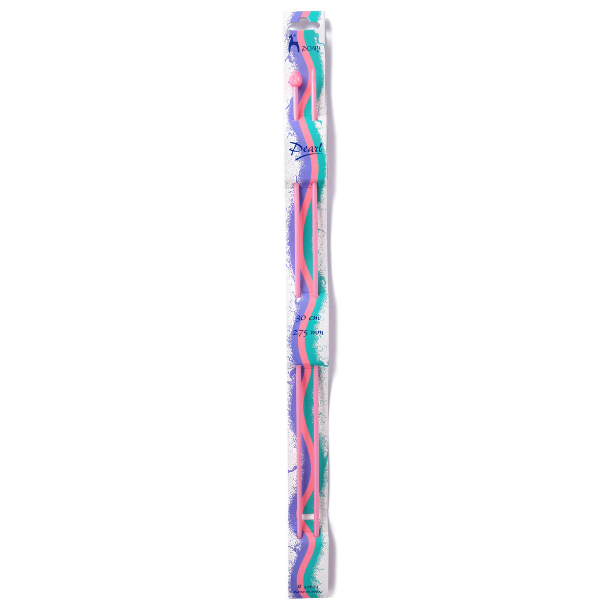 Pair of Pony Pearl coloured plastic knitting needles, 2.75mm x 30cm