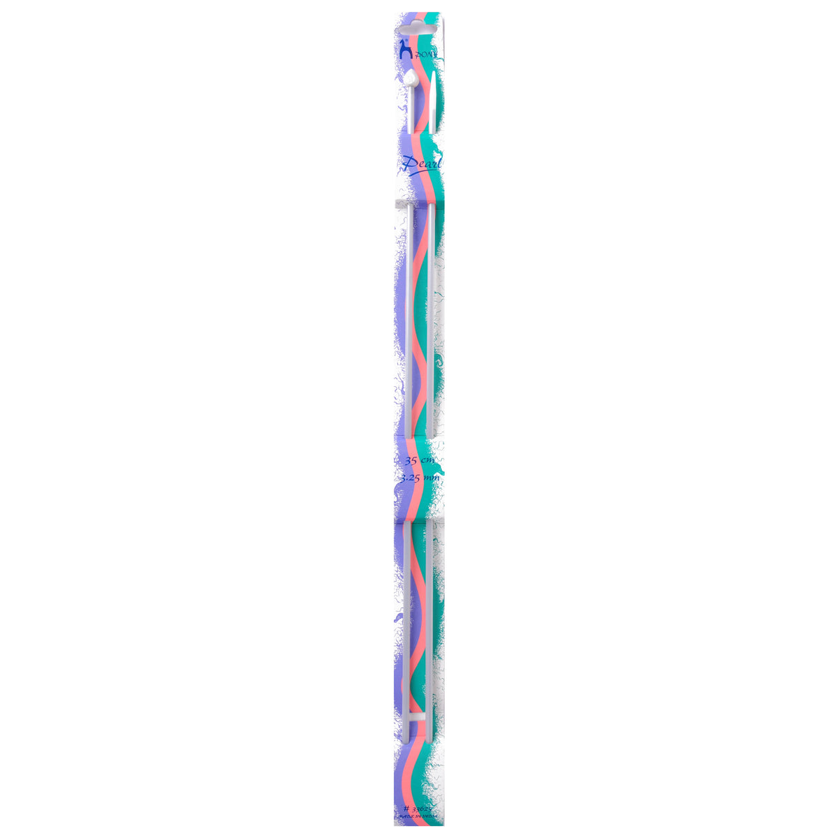 Pair of Pony Pearl coloured plastic knitting needles, 3.25mm x 35cm