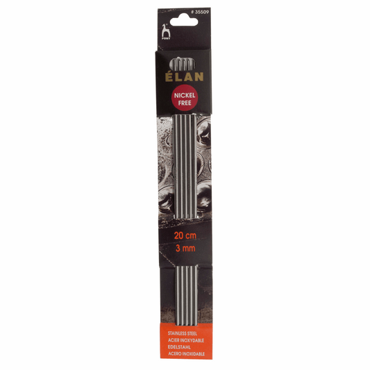 PONY 'Elan' Double-Ended Stainless Steel Knitting Pins - 20cm x 3.00mm (Set of 5)