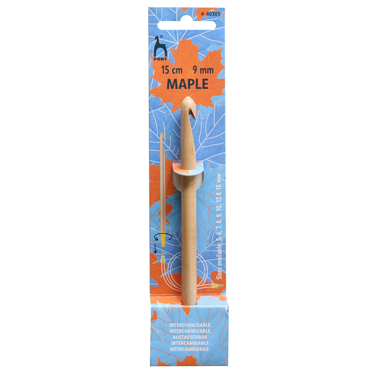 Pony maple wood interchangeable crochet hook with brass fitting, 9.00mm
