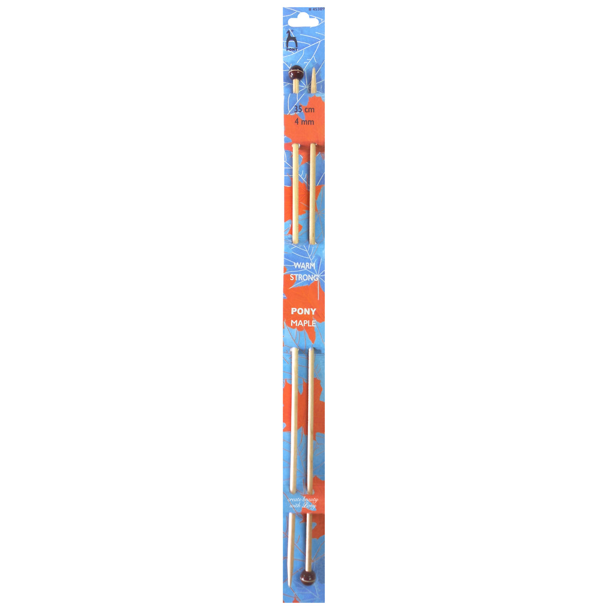 Pair of Pony maple wooden knitting needles 4mm with painted knobs