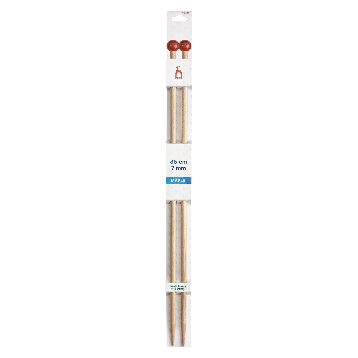 Pair of Pony maple wooden knitting needles 7mm with painted knobs