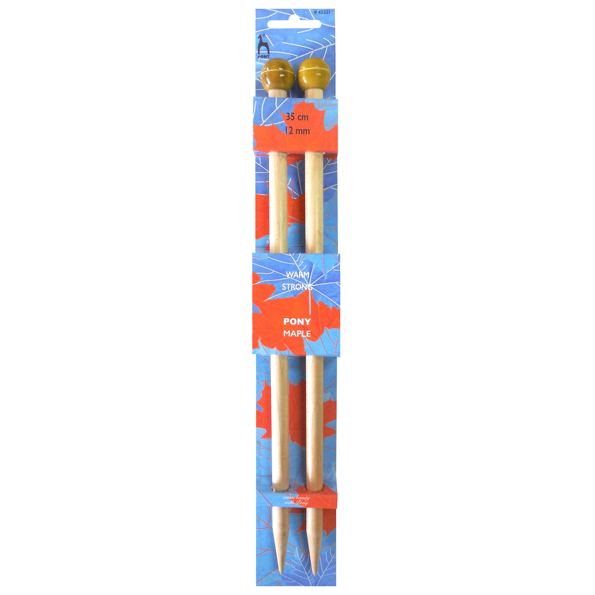Pair of Pony maple wooden knitting needles 12mm with painted knobs