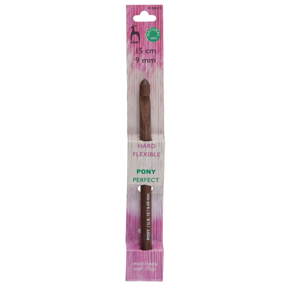 Pony Perfect 9.00mm wooden crochet hook with natural multi-tone wood finish