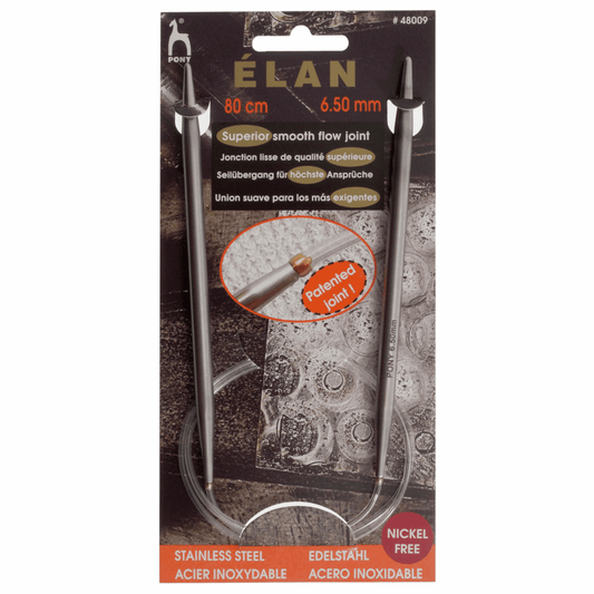 PONY 'Elan' Circular Fixed Stainless Steel Knitting Pins - 80cm x 6.50mm