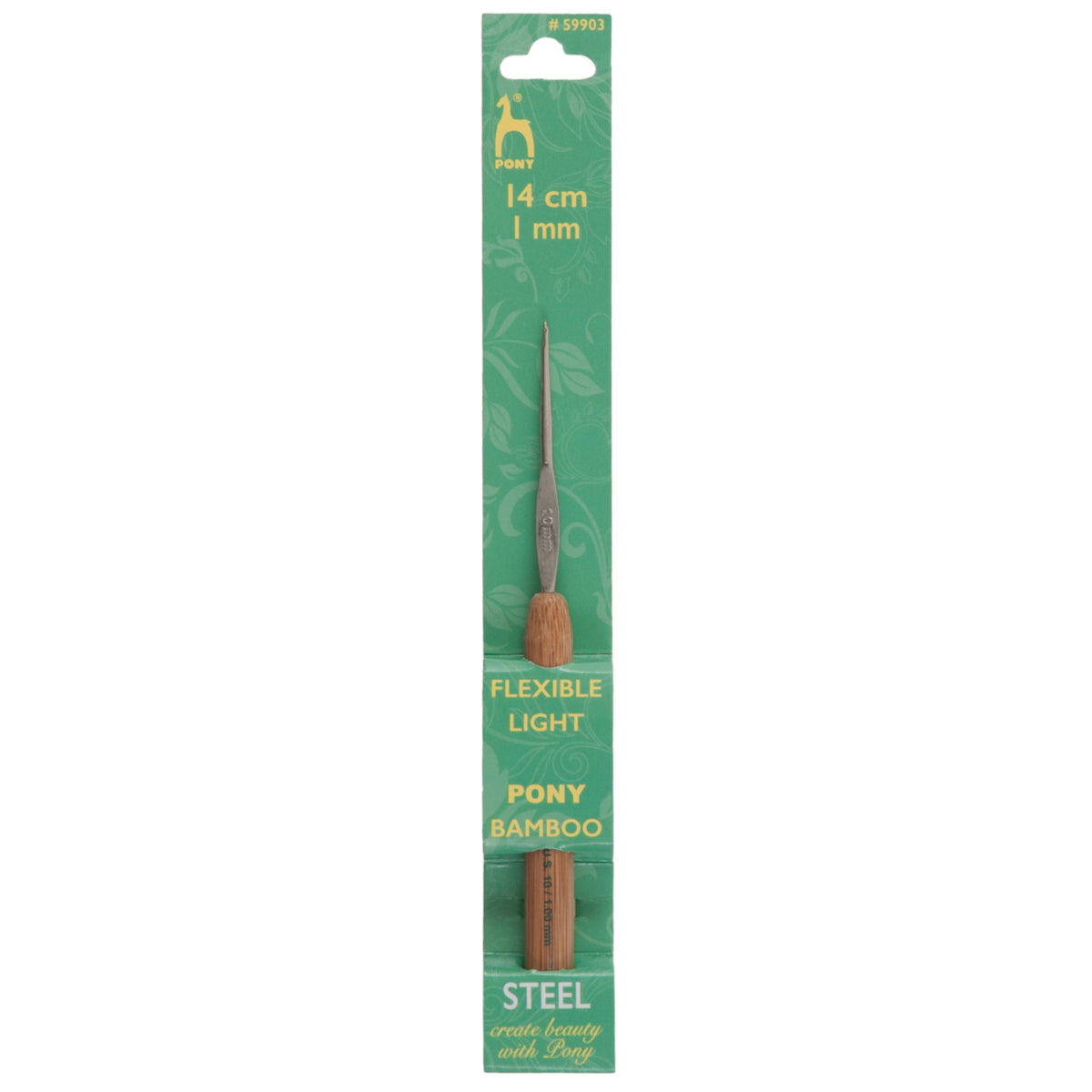 Pony 1mm steel crochet hook with bamboo handle