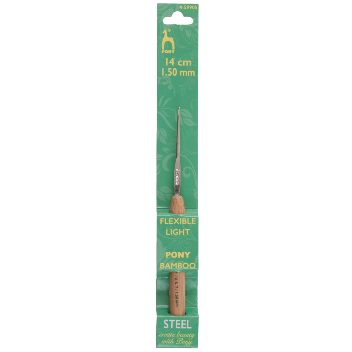 Pony 1.5mm steel crochet hook with bamboo handle