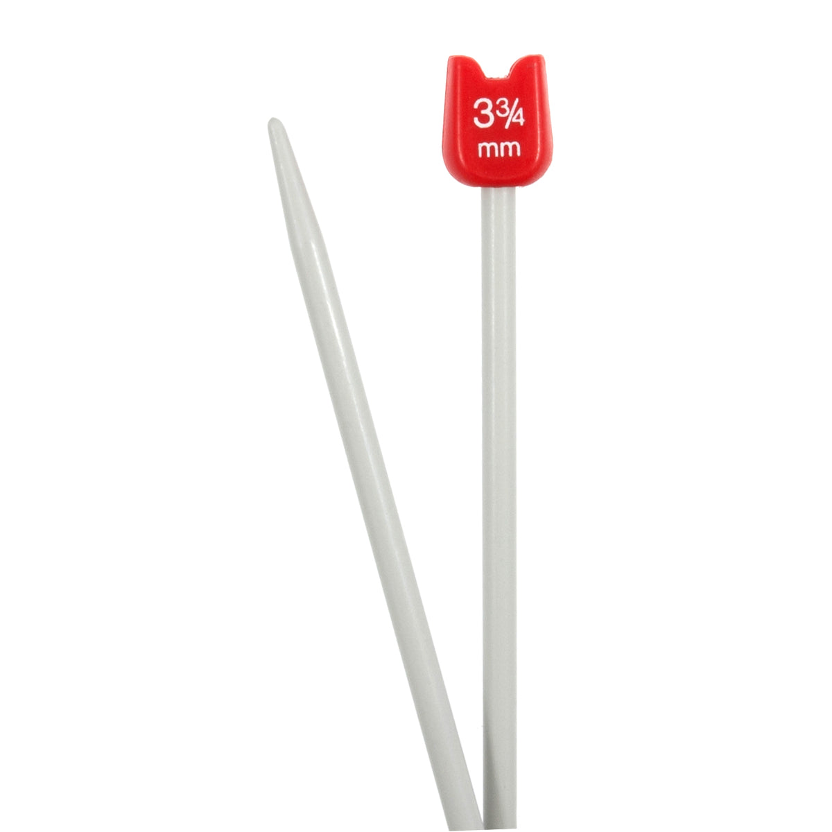 Pair of short aluminium children's knitting needles with smiley face ends