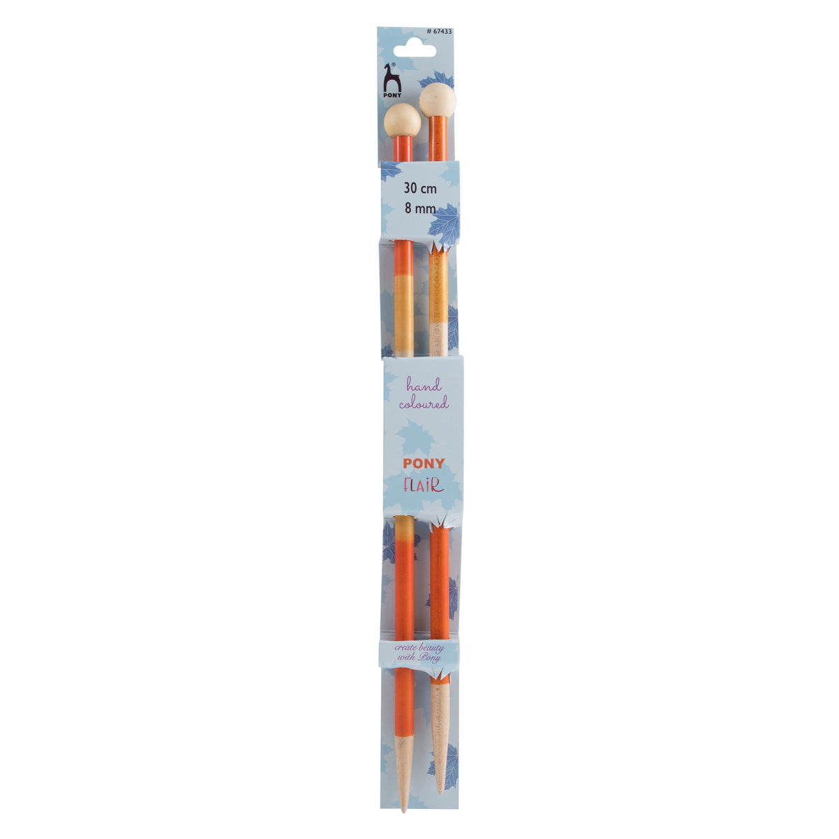 Pair of Pony Flair hand coloured knitting needles, 30cm x 8mm