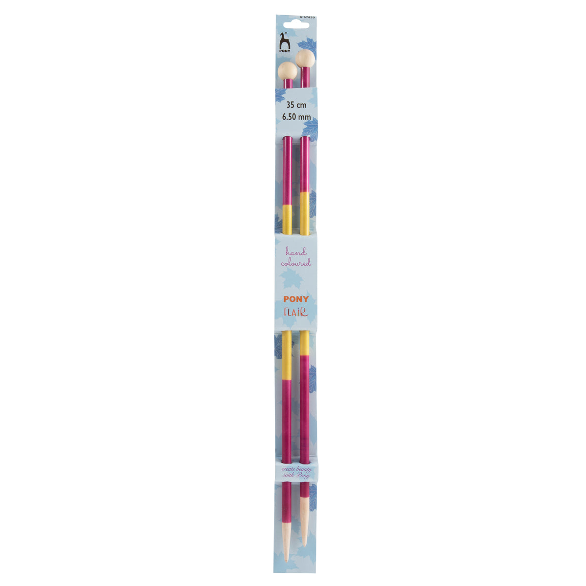 Pair of Pony Flair hand coloured knitting needles, 35cm x 6.5mm