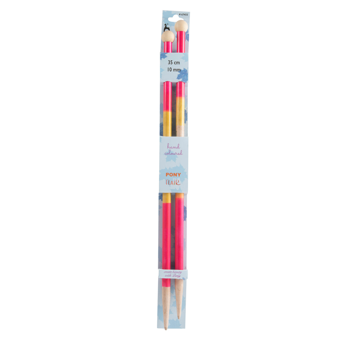 Pair of Pony Flair hand coloured knitting needles, 35cm x 10mm